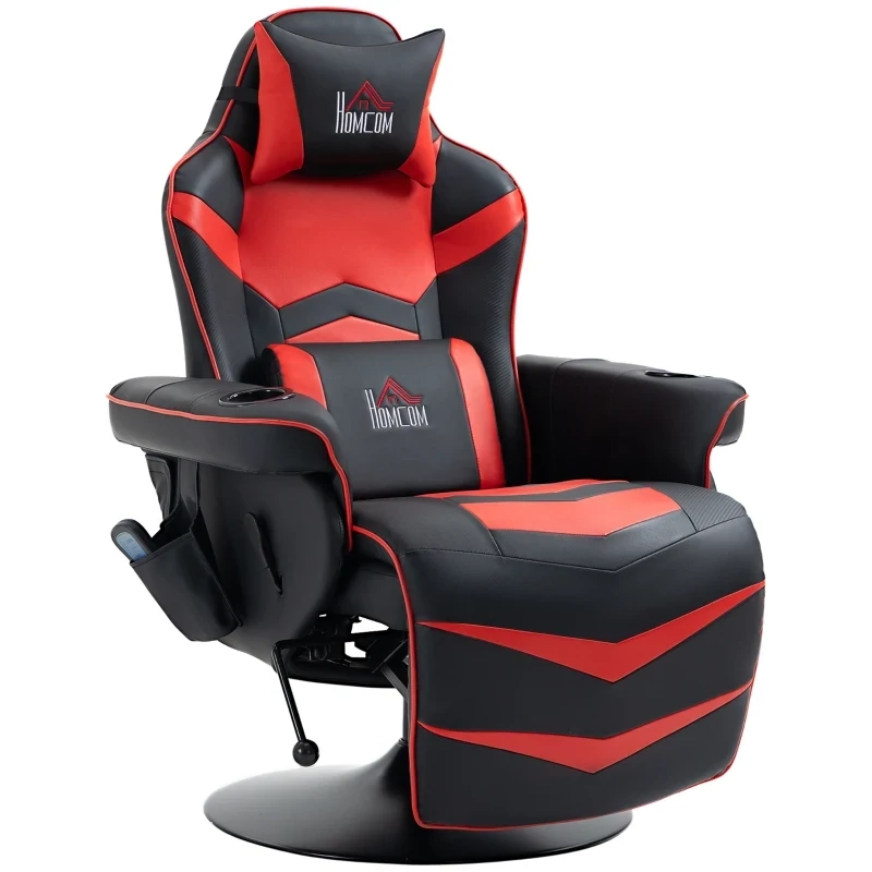 Gaming-Chair mit Massagefunktion – Fussstütze – Rot + Schwarz – Liegefunktion Gaming-Chair mit Massagefunktion – Fussstütze – Rot + Schwarz – Liegefunktion