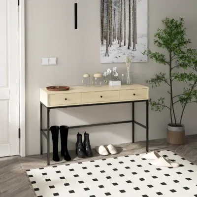 Konsolentisch im Industriedesign, 3 Schubladen, Natur + Schwarz Konsolentisch im Industriedesign, 3 Schubladen, Natur + Schwarz
