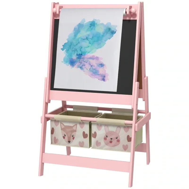 3-in-1 Kinder Staffelei mit Papierrolle, Kreidetafel, Whiteboard, rosa 3-in-1 Kinder Staffelei mit Papierrolle, Kreidetafel, Whiteboard, rosa
