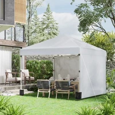 Faltpavillon, zwei Seitenwände, Tragetasche, Gewichten, hellgrau, 3 x 3 x 2,7 m