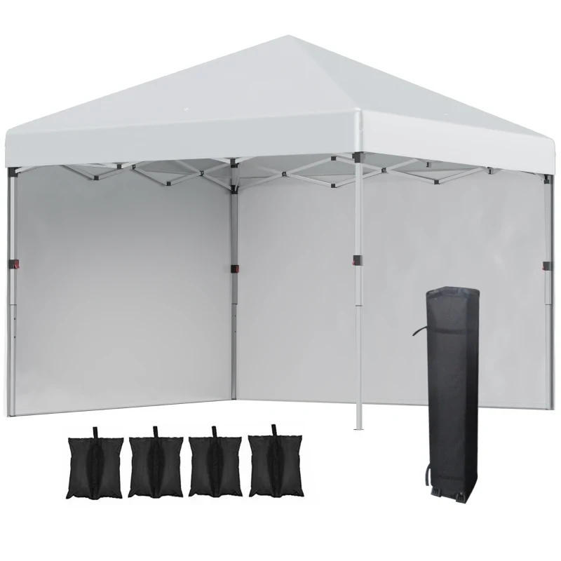 Faltpavillon, zwei Seitenwände, Tragetasche, Gewichten, hellgrau, 3 x 3 x 2,7 m