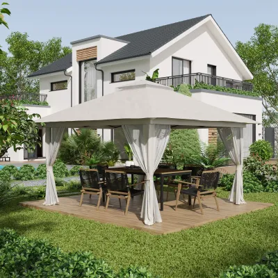 Faltpavillon, höhenverstellbar, 4 Netzwände, mit Gewichten, Lüftungsdach, Tragetasche, Schnellaufbau, 4 x 4 x 3 m, Cremeweiss