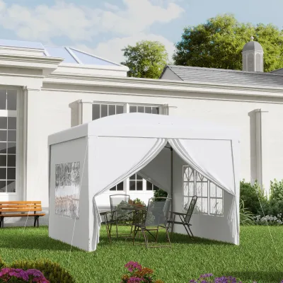 Pavillon, Bierzelt, 4 abnehmbare Seitenwände, 2 Fenster, Metallrahmen, 2,95 x 2,95 m, Weiss