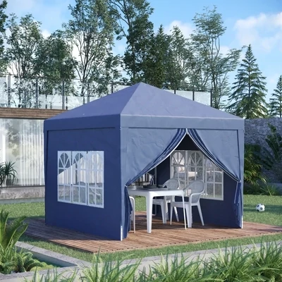 Pavillon, Bierzelt, 4 abnehmbare Seitenwände, 2 Fenster, Metallrahmen, 2,95 x 2,95 m, blau