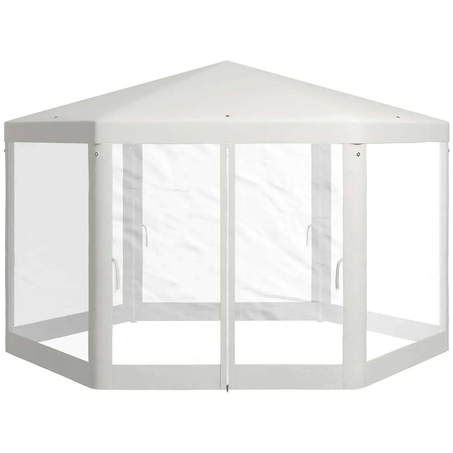 Gartenpavillon, 6-eckig, Netzvorhänge, Jurte, Metallgestell, 4x4x2,5m, Creme