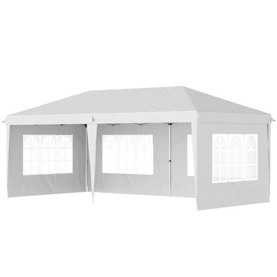 Faltpavillon, Partyzelt, 4 Fenster, abnehmbare Seitenwände, Metallrahmen, 5,85 x 2,95 x 2,7 m, Weiss