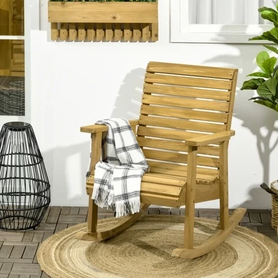 Schaukelstuhl Gartenstuhl | Breiter Sitz & Tannenholz | Natur