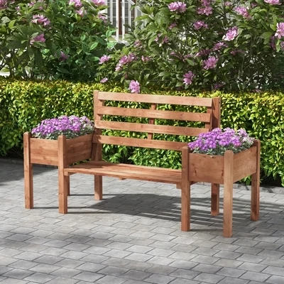Gartenbank Sitzbank, inkl. Pflanzkästen, Holz, 184 cm x 59 cm x 95 cm, Braun