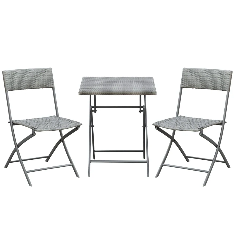 Bistroset für 2 Personen Rattan Balkon-Set Garnitur Grau