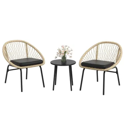 Rattan Terrassengarnitur, Gartenmöbel-Set, 2 Sessel & Tisch, Gelb Rattan Terrassengarnitur, Gartenmöbel-Set, 2 Sessel & Tisch, Gelb