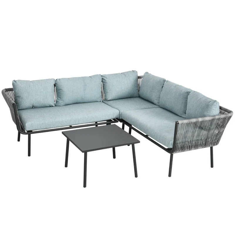 Rattan Gartenmöbel-Set für 4 Personen Sitzgarnitur mit Kissen für Balkon Alu Grau