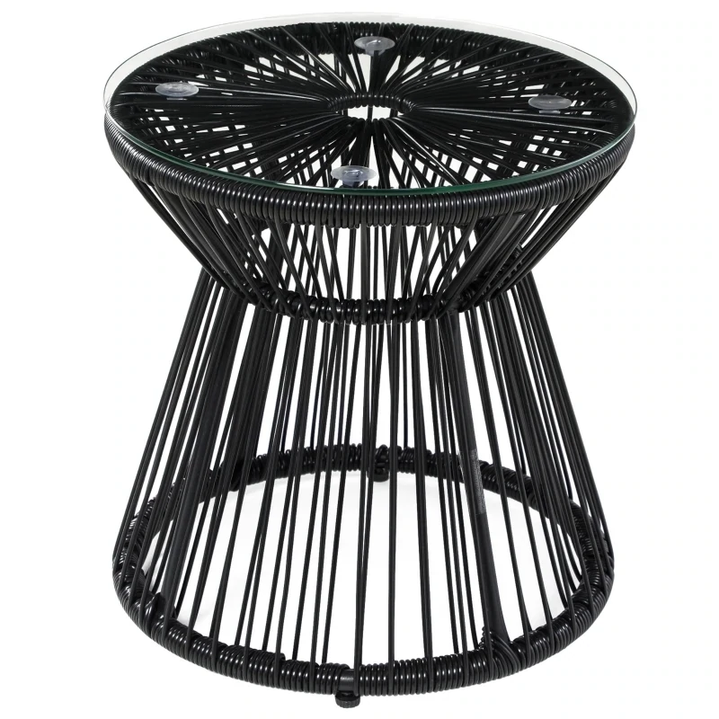 Gartentisch im Boho-Stil, wetterbeständig, PE-Rattan, 40 cm x 40 cm x 42 cm, Schwarz