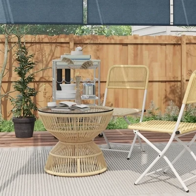 Outdoor-Beistelltisch Rattan Glasplatte 60x60x50 cm | Natur