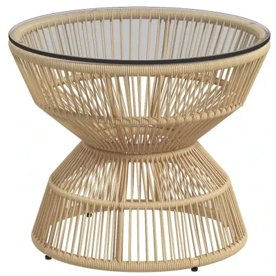 Outdoor-Beistelltisch Rattan Glasplatte 60x60x50 cm | Natur Outdoor-Beistelltisch Rattan Glasplatte 60x60x50 cm | Natur