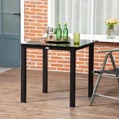 Gartentisch Outdoor-Loungetisch | Glasplatte & Aluminium | Schwarz