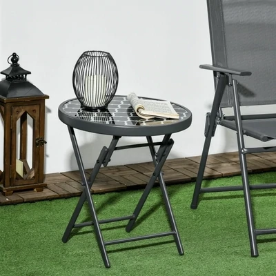 Gartentisch Klapptisch Garten-Klapptisch, rund, wetterbeständig, klappbar, Ø45 x 50 cm, Schwarz