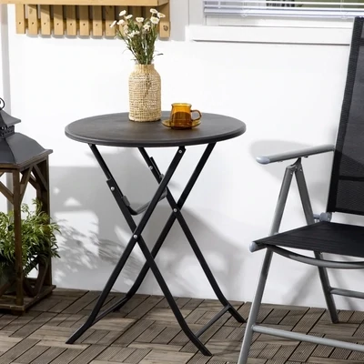 Gartentisch rund klappbar | Holzoptik & Stahl | Dunkelgrau