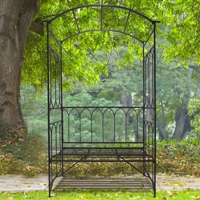 Rosenbogen Gartenbank Metall Schwarz 115 x 50 x 203 cm