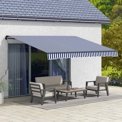 Sonnenstore, Markise Terrassenmarkise, inkl. Handkurbel, wetterbeständig, 350 cm x 290 cm, Blau + Weiss