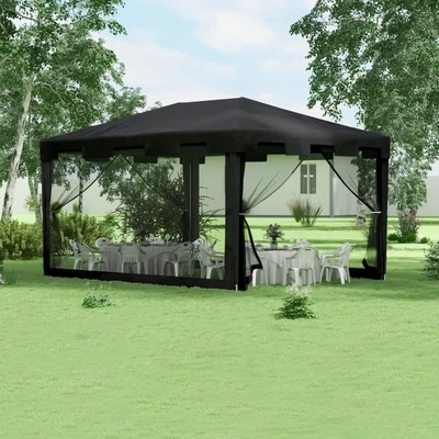 Pavillon Gartenzelt, wetterbeständig, faltbar, 395cm x 295cm x 255 cm, Schwarz