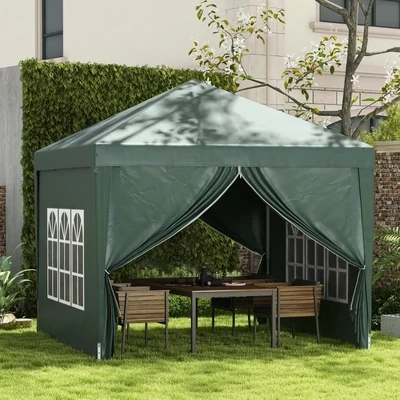 Pavillon, Bierzelt, 4 abnehmbare Seitenwände, 2 Fenster, Metallrahmen, 2,95 x 2,95 m, Grün