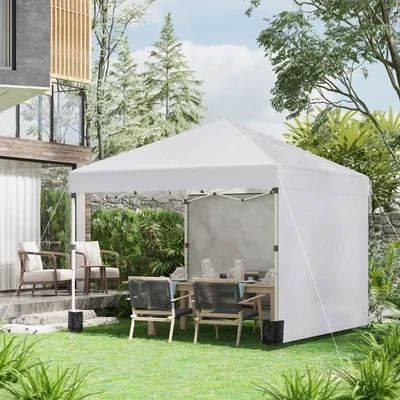 Faltpavillon, 2 Seitenwände, höhenverstellbar, mit Transporttasche | rostfreies Stahlgestell, 3x3 m | Weiss