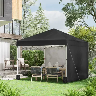 Faltpavillon, 2 Seitenwände, höhenverstellbar, mit Transporttasche und Gewichten, rostfreies Stahlgestell, 3x3 m, Schwarz