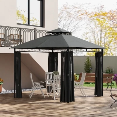 Pavillon Partyzelt Gartenpavillon, 2,95 x 2,95 x 2, 85 m, Dunkelgrau