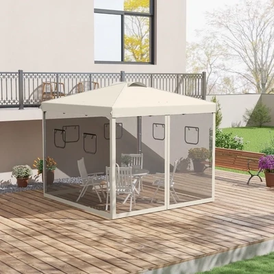 Faltpavillon, höhenverstellbar, Netzvorhänge, Tragetasche, Metallgestell | 3 x 3 x 3 m | Beige