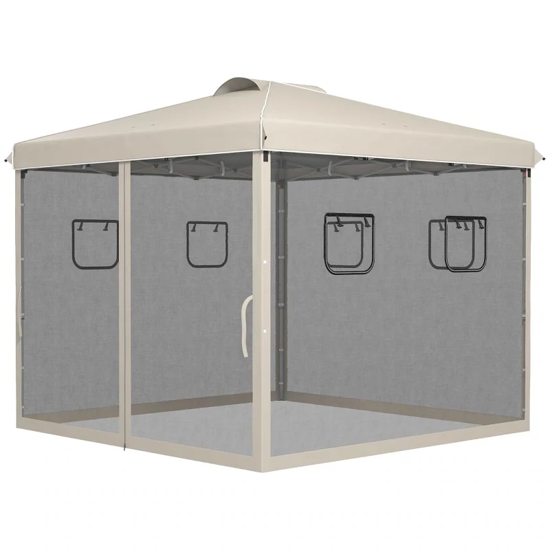 Faltpavillon, höhenverstellbar, Netzvorhänge, Tragetasche, Metallgestell | 3 x 3 x 3 m | Beige