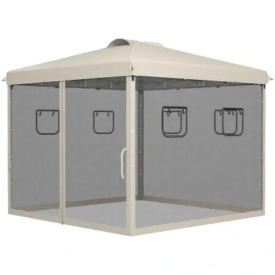 Faltpavillon, höhenverstellbar, Netzvorhänge, Tragetasche, Metallgestell | 3 x 3 x 3 m | Beige