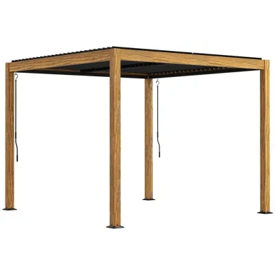 Gartenpavillon De Luxe mit Lamellendach, Pergola, Terrassenüberdachung, Handkurbel, Aluminium/Holzoptik, 3x3m, Schwarz/Natur Gartenpavillon De Luxe mit Lamellendach, Pergola, Terrassenüberdachung, Handkurbel, Aluminium/Holzoptik, 3x3m, Schwarz/Natur