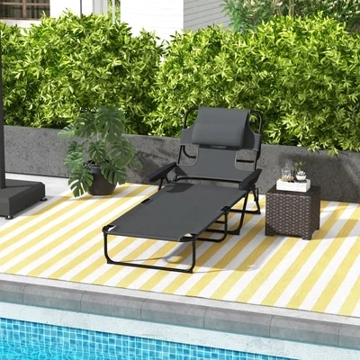 Sonnenliege Gartenliegen Relaxliege, klappbar, Schwarz + Dunkelgrau