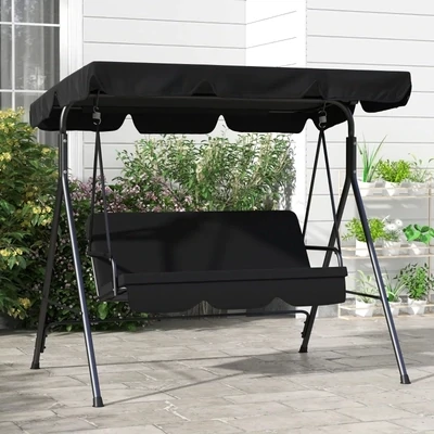 3-Sitzer Hollywoodschaukel Gartenliege, wetterbeständig, 172 cm x 110 cm x 153 cm, Schwarz