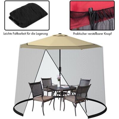 Verstellbares Moskitonetz für 270-300 cm Sonnenschirme Pavillon Insektenschutz Schwarz