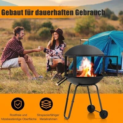 Terrassenfeuerstelle mit Rädern & Griff Feuerschale 2-türiges Design