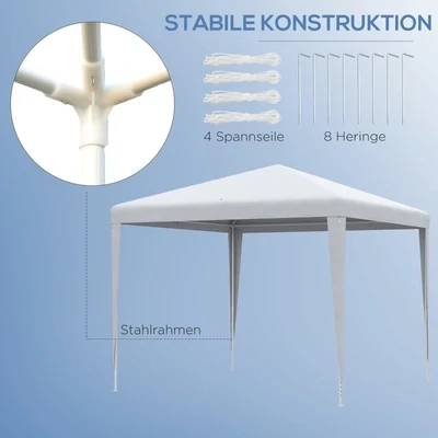Gartenpavillon Partyzelt Pavillon Gartenzelt Festzelt Zelt Klicksystem 90 g/m² PE-Blache Weiss 2,7 x 2,7 m