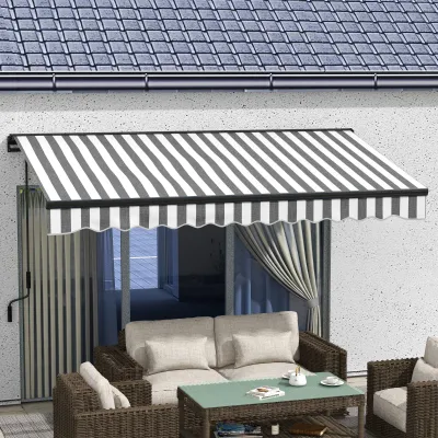 Sonnenstore, Markise elektrisch, wetterbeständig, 1 Handkurbel, 350 x 250 x 150 cm, Grau + Weiss