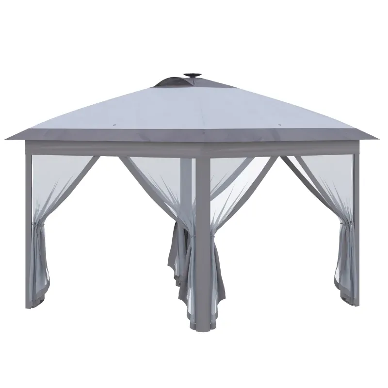 3,3 x 3,3 m Faltpavillon mit LED-Beleuchtung, Meshvorhänge, Tragetasche, Grau