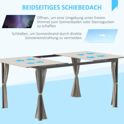 Pergola, Pavillon, 4 Vorhänge, 1 ausziehbares Dach, Sonnenschutz, Beige 4,2 X 2,95 m