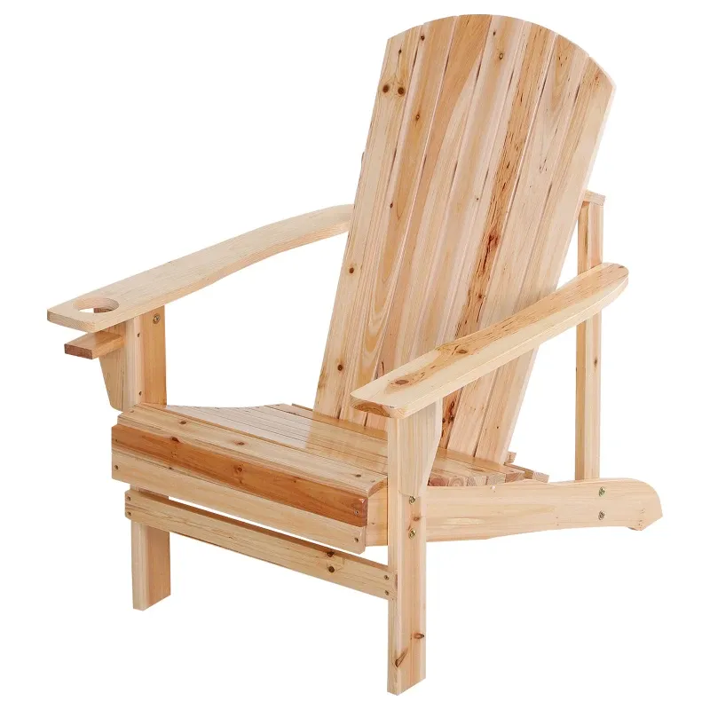 Adirondack-Gartenstuhl mit Becherhalter Gartenliege Balkonstuhl Massivholz Natur 72,5 x 97 x 93 cm