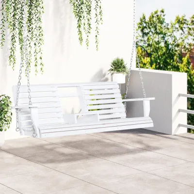 Hollywoodschaukel Hängebank mit Klapptisch und Becherhaltern weiss 150 x 75 x 53cm
