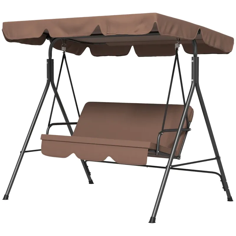 Hollywoodschaukel Gartenschaukel 3-Sitzer, wetterbeständig, verstellbares Dach, 172 x 110 x 153, Braun
