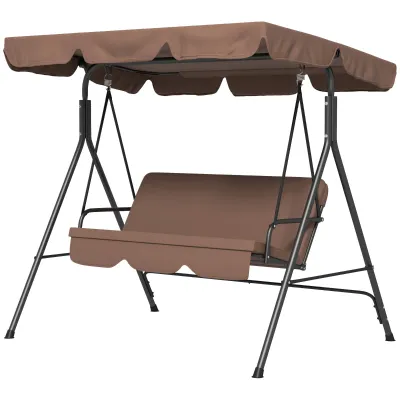 Hollywoodschaukel Gartenschaukel 3-Sitzer, wetterbeständig, verstellbares Dach, 172 x 110 x 153, Braun