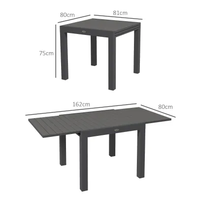Gartentisch Outdoor-Tisch, ausziehbar, wetterbeständig, 162 x 80 x 75 cm, Grau