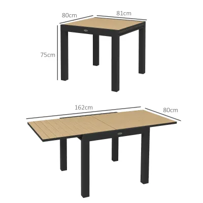 Gartentisch Outdoor-Tisch, ausziehbar, wetterbeständig, 162 x 80 x 75 cm, Gelb