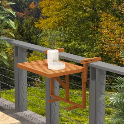 Balkontisch, Outdoor-Klapptisch, wetterbeständig, höhenverstellbar, 68 cm x 65 cm x 55 cm, Teak