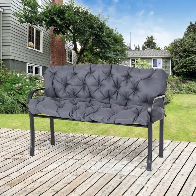 3 Sitzer Bankauflage 150x98x8cm Sitzkissen Bänder Rückenkissen Indoor/Outdoor Polster | Dunkelgrau