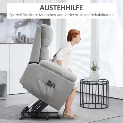 Massagesessel Aufstehsessel, Seniorensessel, 8 Massagepunkte, 2 Seitentaschen, Fernbedienung, Grau