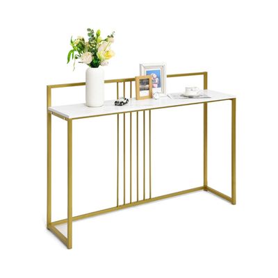 120 cm Konsolentisch mit Marmoroptik &amp; Goldfarbenem Metallgestell Moderner Flurtisch Weiss